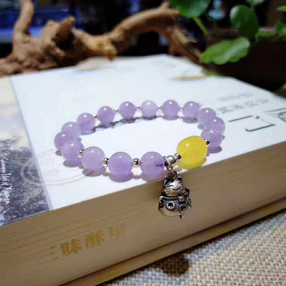 招财猫天然蜜蜡饰品百搭水晶手链