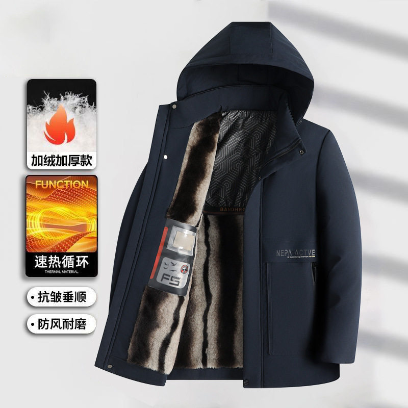 男式棉服2024秋冬款加绒加厚脱卸帽中年商务休闲棉衣爸爸装男棉袄