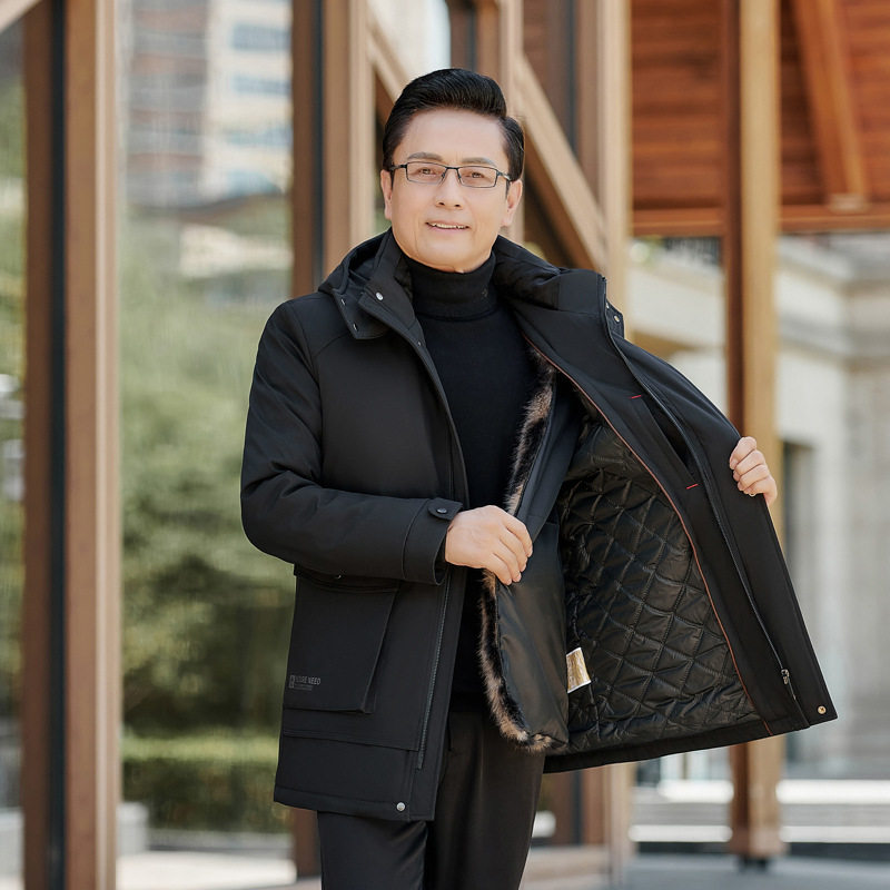 男士冬季加绒加厚连帽棉服中年爸爸保暖外套商务休闲夹克黑色,男装,棉衣,淘宝优惠券,粉丝福利购,淘宝优惠卷