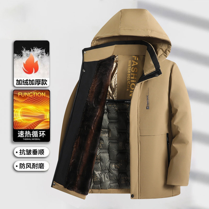 男式棉服2024秋冬连帽可脱卸中年男士商务加厚加绒保暖棉衣爸爸装