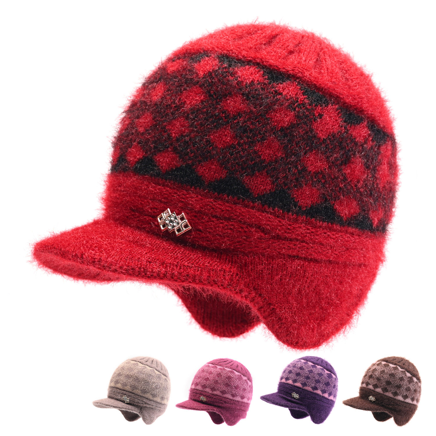 中老年人冬季帽子女奶奶妈妈老人保暖帽兔毛护耳加绒厚针织毛线帽,服饰配件/皮带/帽子/围巾,帽子,淘宝优惠券,粉丝福利购,淘宝优惠卷