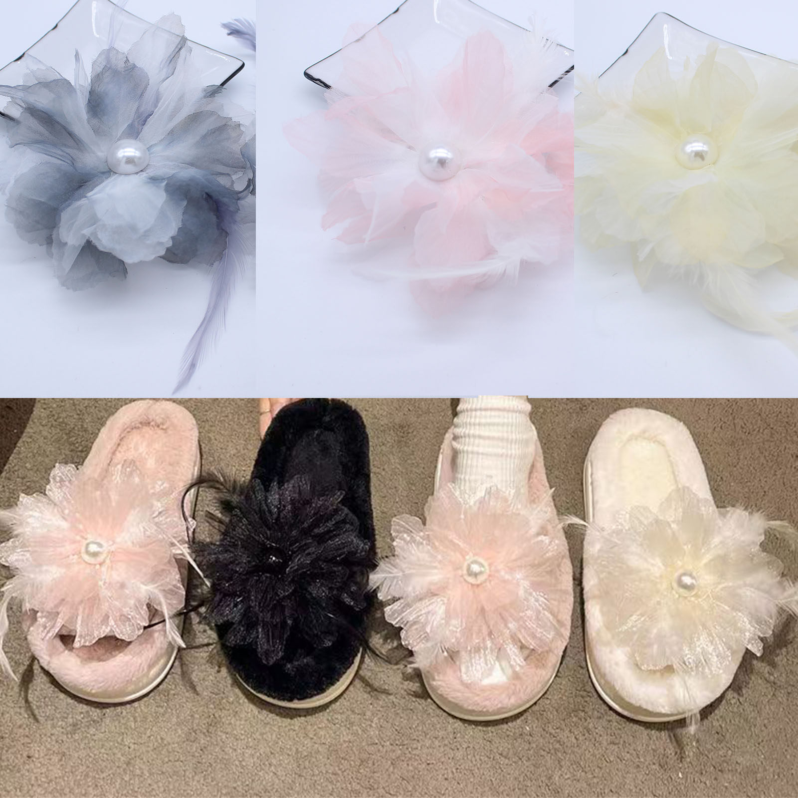 仙气网纱珍珠鞋花 手工立体网纱鞋饰 百搭单鞋凉鞋鞋头装饰