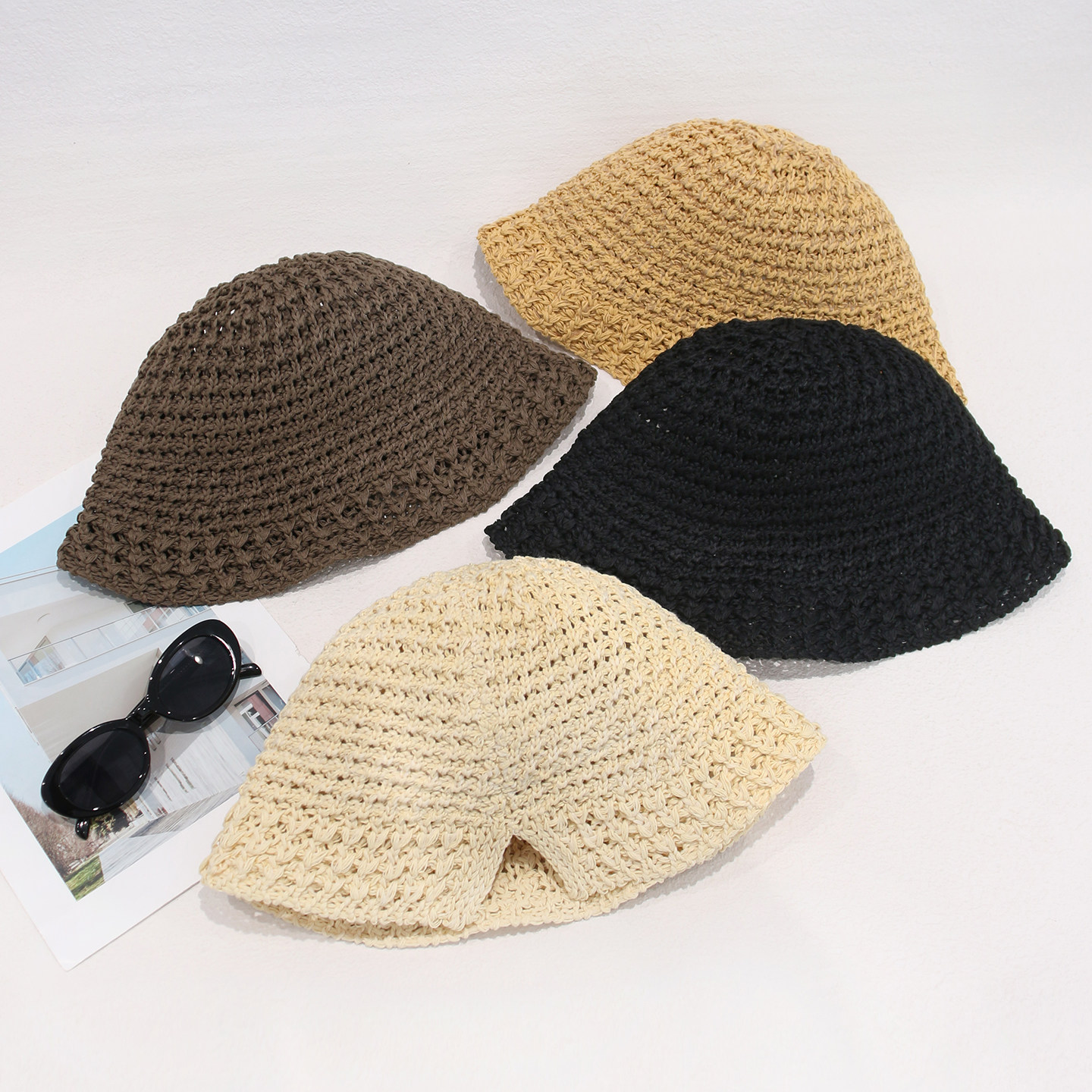 韩国女士夏百搭草编镂空渔夫帽子户外透气凉帽遮阳防晒帽草帽盆帽