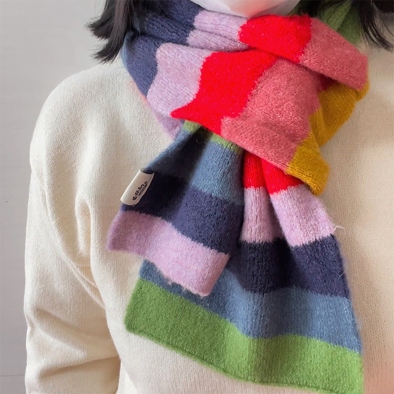 冬季围巾情侣甜美可爱彩虹色韩国