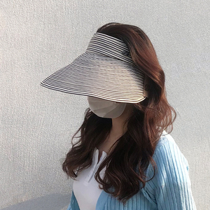 韩国代购大帽檐遮阳帽子女夏可折叠格纹旅游防晒空顶帽凉帽太阳帽