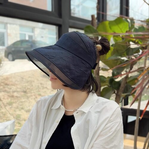 大檐遮阳帽韩国优雅网纱防晒女夏