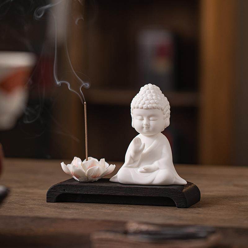 新中式禅意白瓷小如来香插摆件