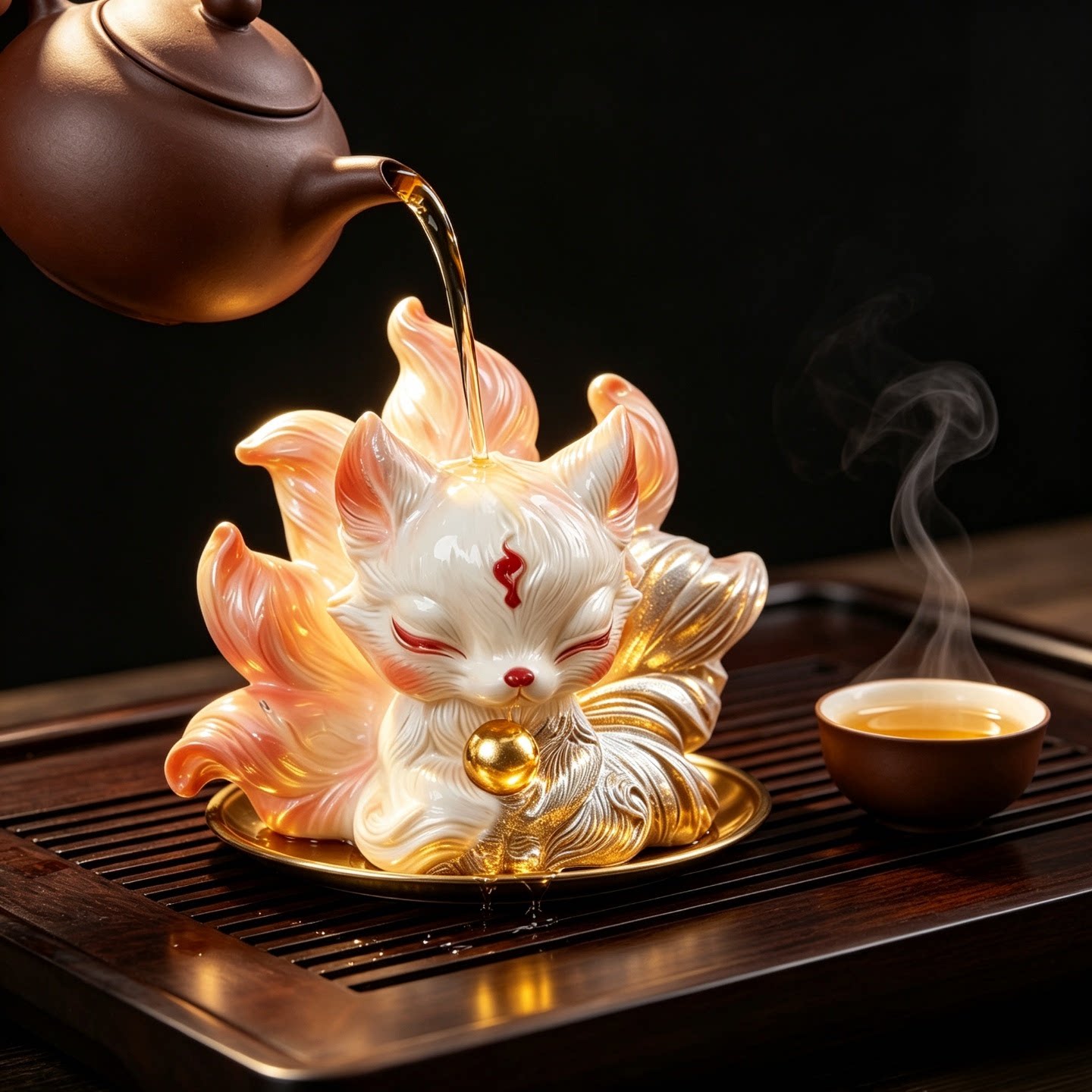 九尾狐茶宠摆件变色可招财