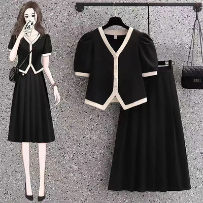 大码显瘦两件套装裙套装女