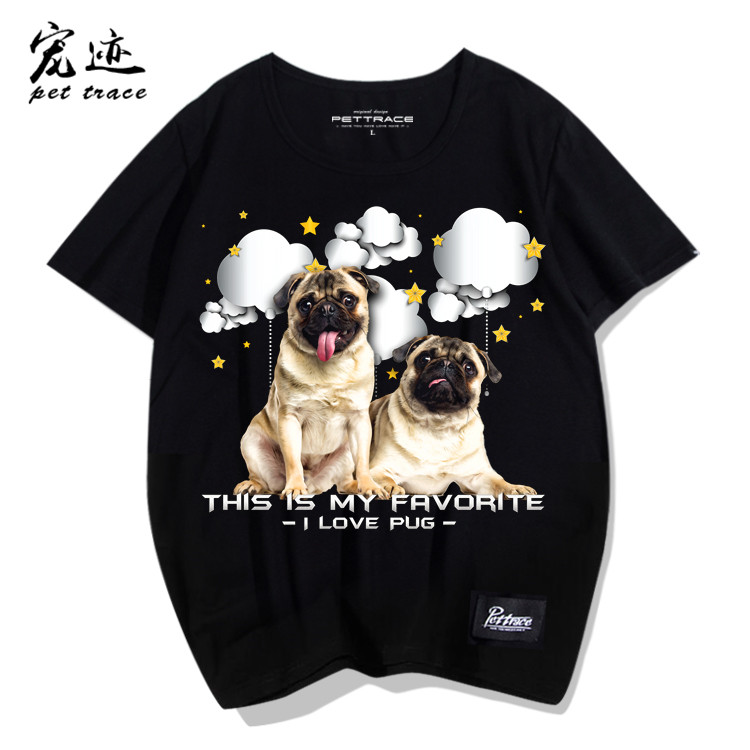 狗图案t恤男女巴哥犬八哥宠物印花夏季圆领青年宽松短袖纯棉包邮