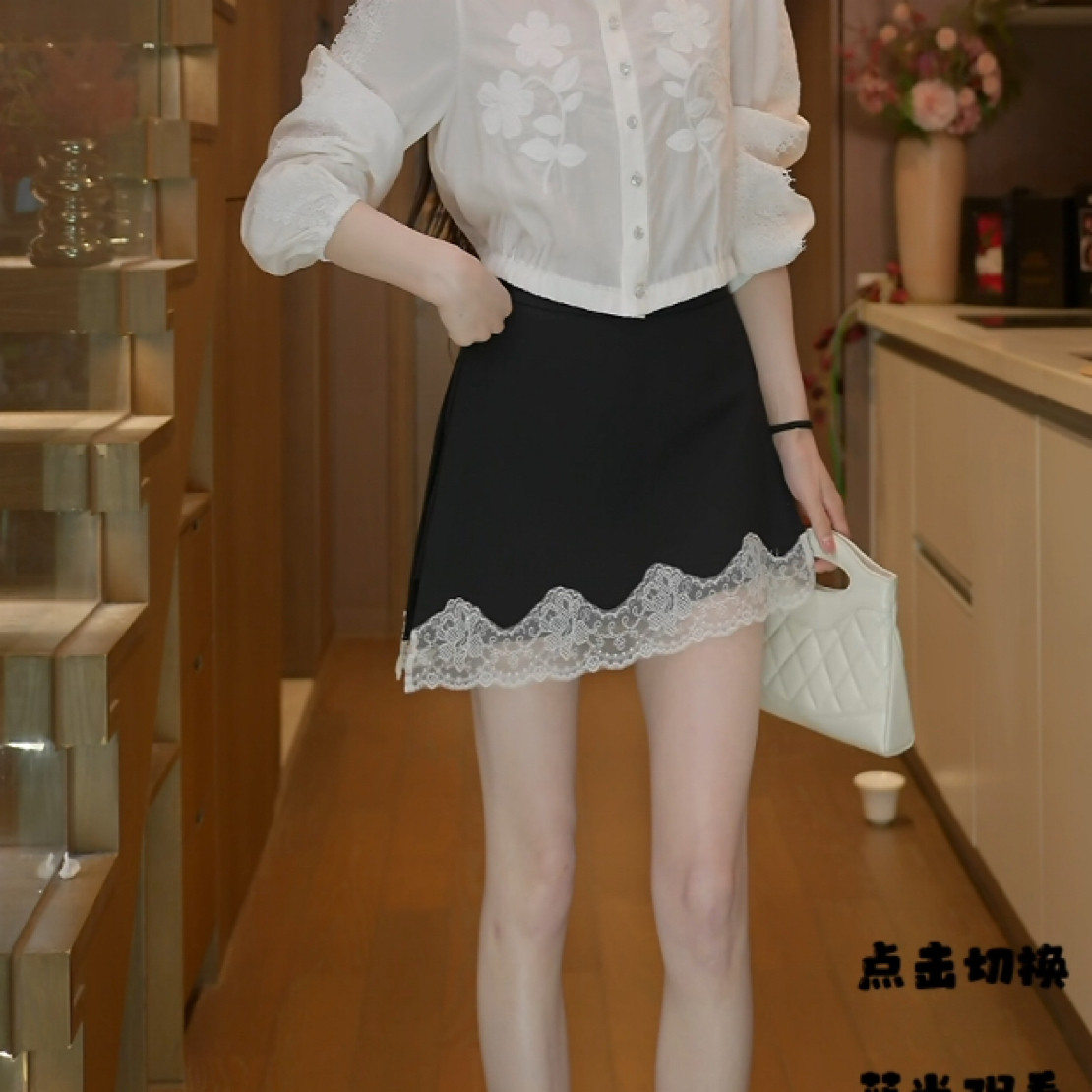 磊磊【夜里花开】 蕾丝半身裙 高腰女蕾丝花边短裙88507