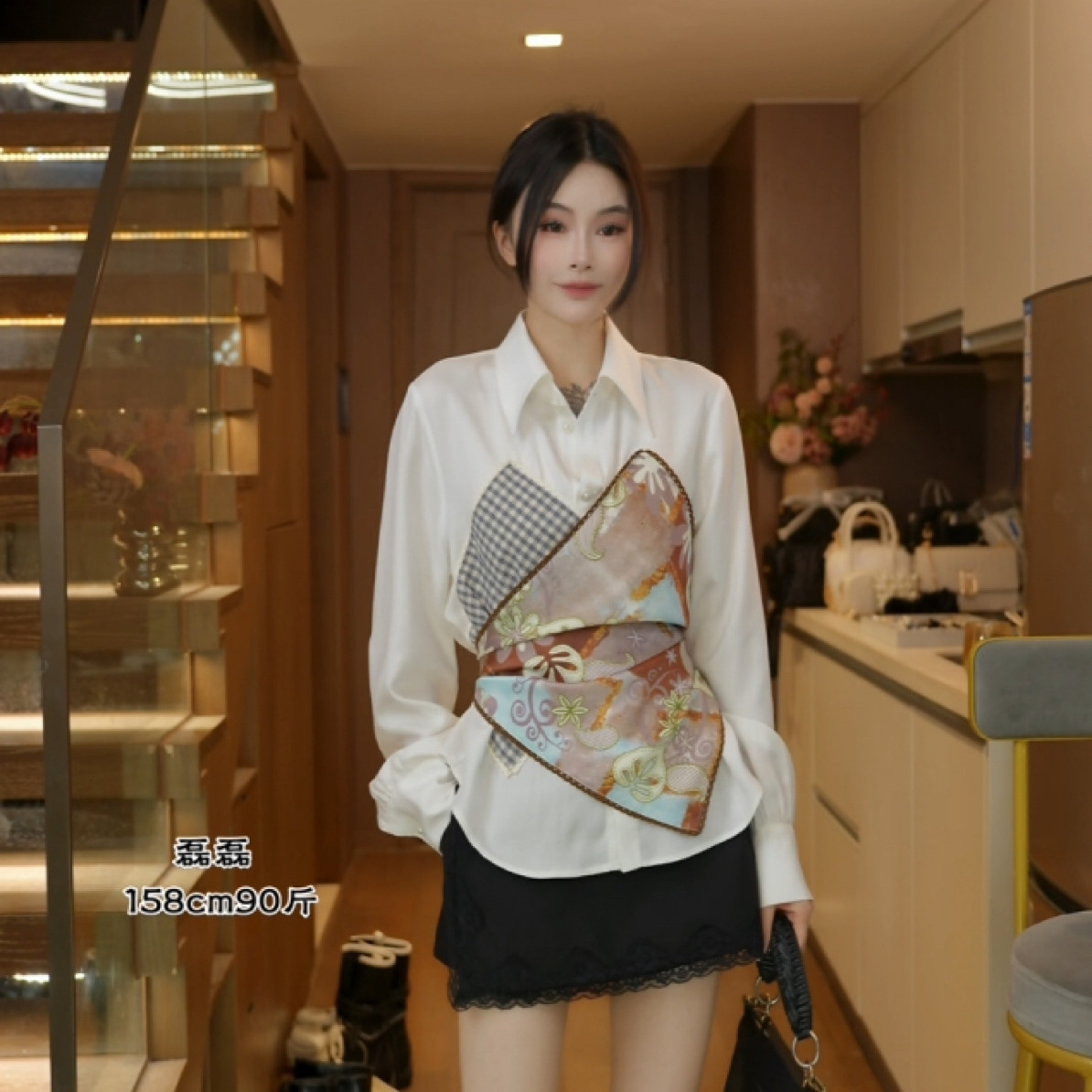 磊磊【琥珀松林】衬衫 复古民族风提花系带收腰衬衣#88179