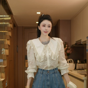 衬衫 磊磊 双层V领设计感蕾丝长袖 蕾丝衬衫 上衣88282 巴黎甜心