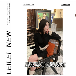 磊磊2025冬新款法式复古高级感洋气气质修身长袖圆领短款上衣8866