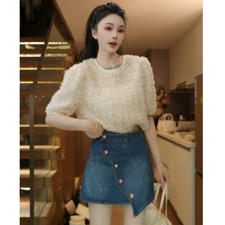 磊磊【丹宁飒姿】牛仔半身裙 春季不规则复古渐变牛仔A字裙88268