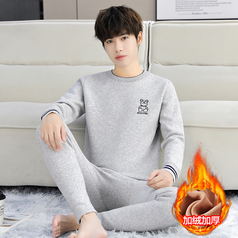 冬季保暖内衣男士加绒加厚套装青少年学生纯棉秋衣秋裤防寒打底衫