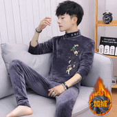 青少年学生秋衣秋裤 中领打底衫 可外穿 金丝绒套装 保暖内衣男秋冬季