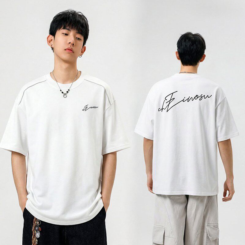 重磅短袖T恤男设计感半截袖上衣美式休闲打底衫2026新款潮流体桖