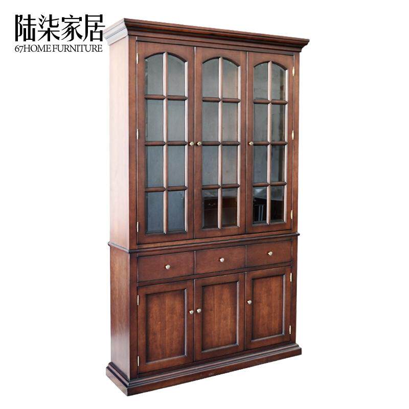 陆柒家居 现代欧美式三门书柜 书橱书架展示柜 书房家具 定制家具