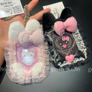 包邮】卡通少女心暗黑蕾丝蝴蝶结猫证件卡包追星爱豆3寸卡套挂件