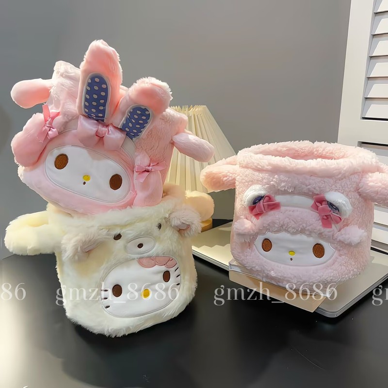 毛绒桌面收纳小桶手提笔筒零食筐