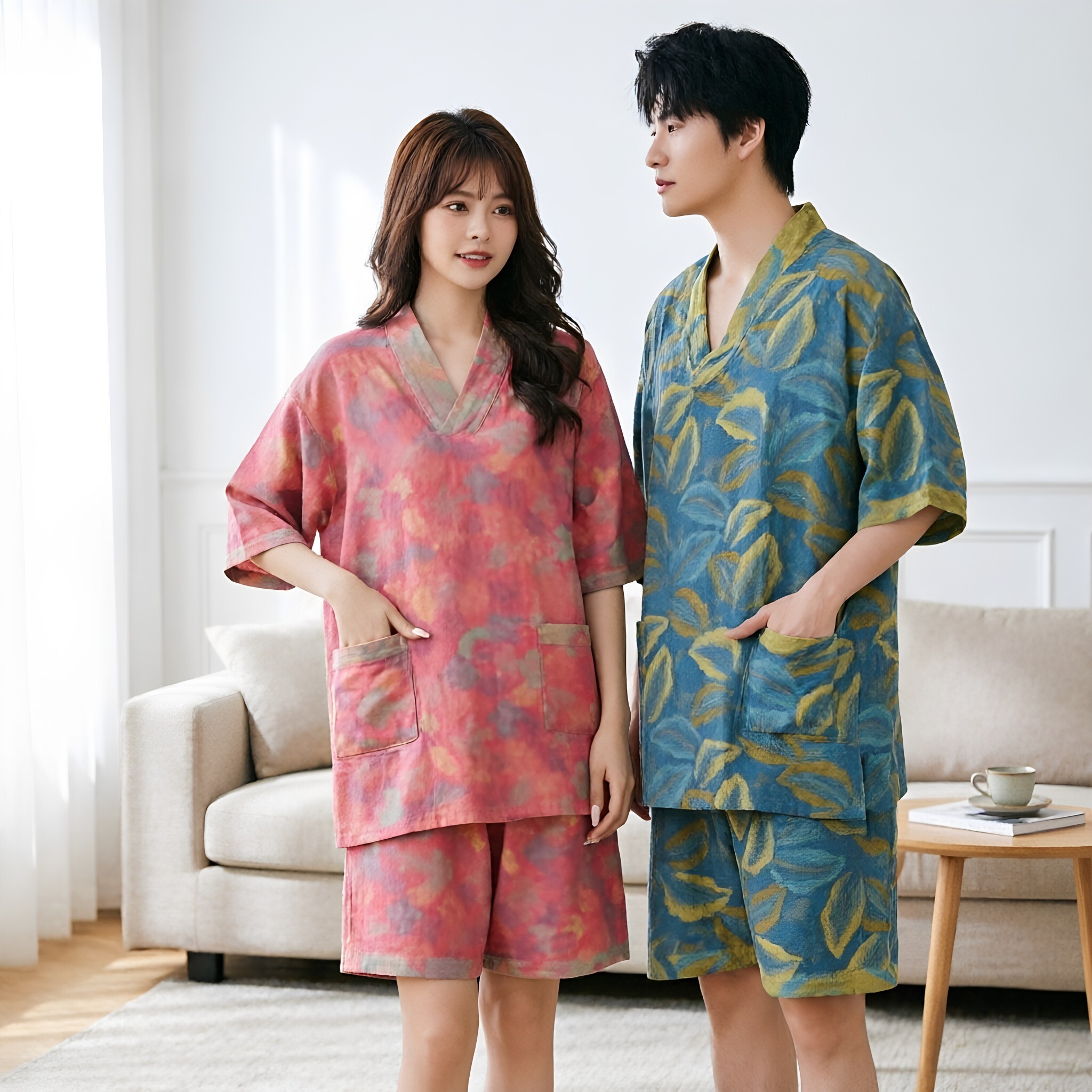 纯棉双层纱提花汗蒸服按摩桑拿服情侣短袖浴服酒店浴衣理疗服套装