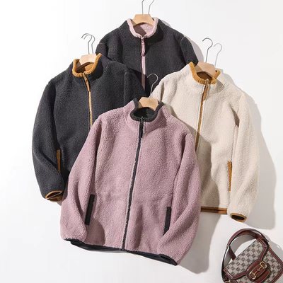 暖炉颗粒!冬新款双穿羊毛颗粒暖绒保暖简约防风立领厚外套7718-1
