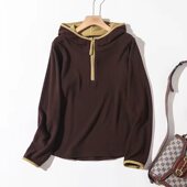 暖心窝 89216 羊绒保暖连帽卫衣舒弹柔糯撞色德绒显瘦上衣 冬季 款