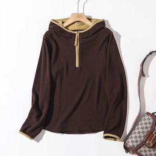 89216 羊绒保暖连帽卫衣舒弹柔糯撞色德绒显瘦上衣 暖心窝 新款