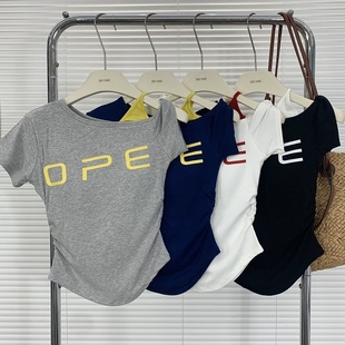 T恤衫 2025年夏季 复古潮流撞色假两件短袖 美式 女收腰显瘦上衣 新款