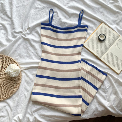 条纹针织吊带连衣裙女辣妹气质收