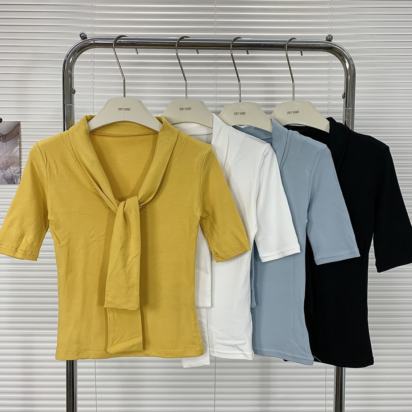 独特超好看飘带V领气质打底衣