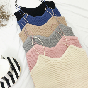 夏季欧美百搭V领针织吊带修身显瘦露背细肩带打底衫内搭小背心女