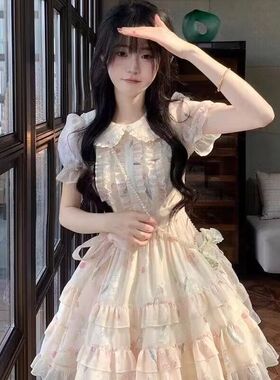 娃娃领甜美可爱小清新连衣裙夏季初中高中学生洛丽塔碎花公主裙子