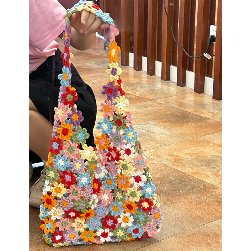 繁华朵朵~DIY手工钩织花朵材料包女款夏季海边度假出游大容量包包