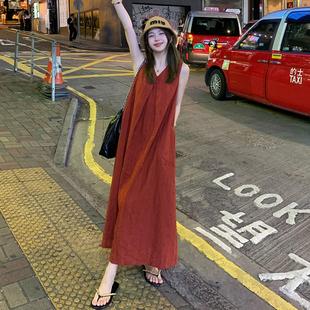 绝美巨好看海边度假长裙 红色无袖 背心连衣裙子女夏季 2025新款 爆款