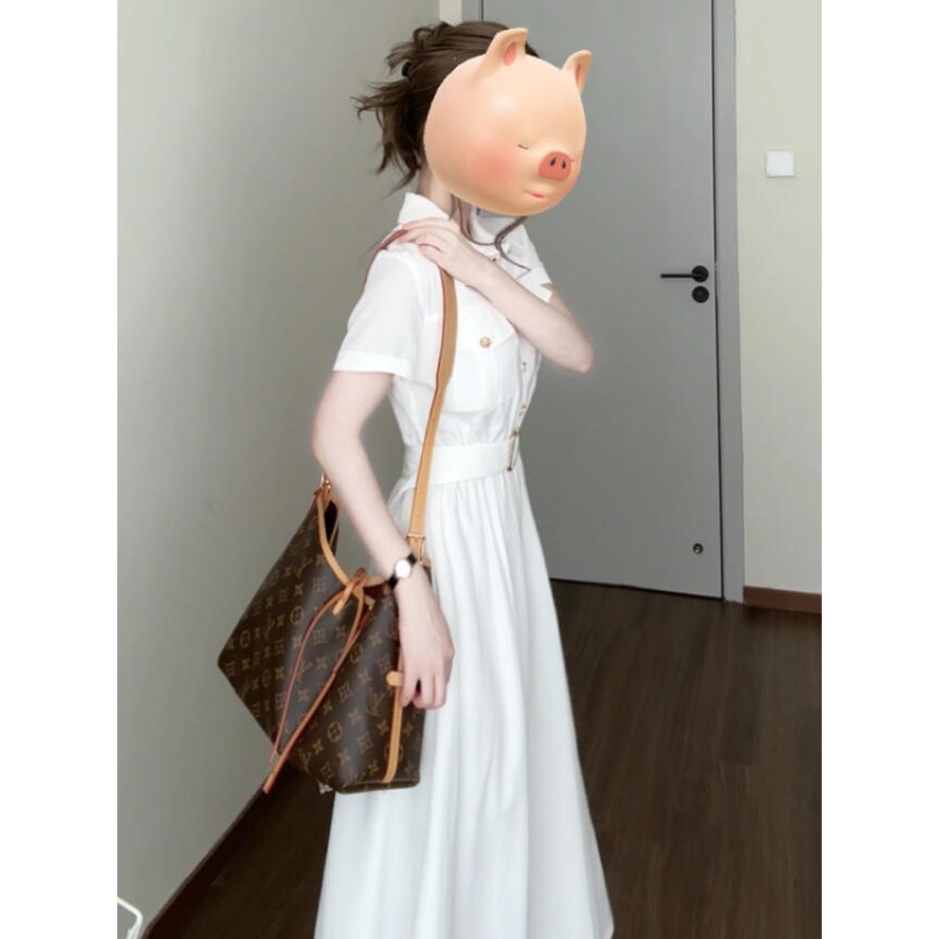 法式白色衬衫连衣裙字女夏季2025新款巨好看大方得体绝美掐腰长裙