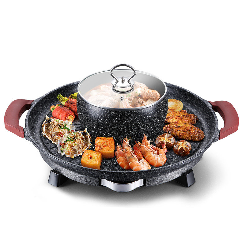 麦饭石烤肉盘电烤盘烤涮火锅烧烤一体锅电烧烤炉铁板烧盘家用圆形