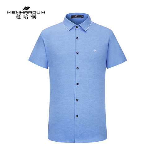 MENHARDUM/蔓哈顿夏季商务翻领开衫短袖T恤男舒适微弹柔软体恤衫