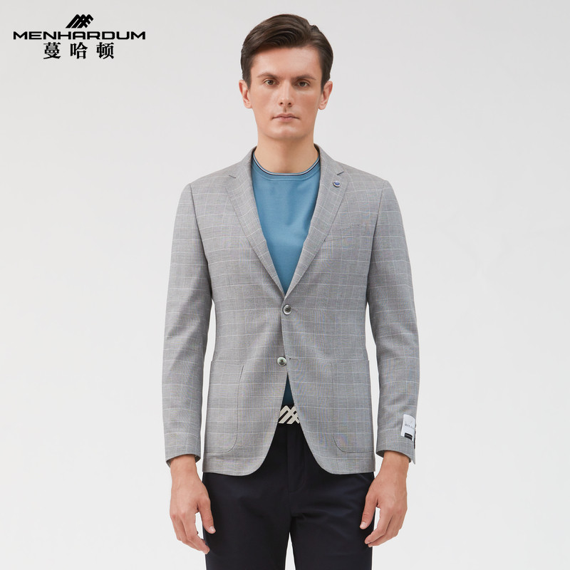 MENHARDUM/蔓哈顿春季新品商务绅士西装绵羊毛混纺格纹单西西服男