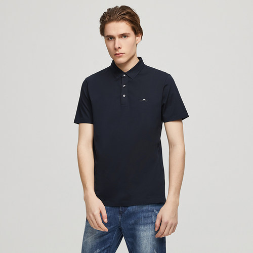 潮商务中年纯色透气翻领短袖t恤