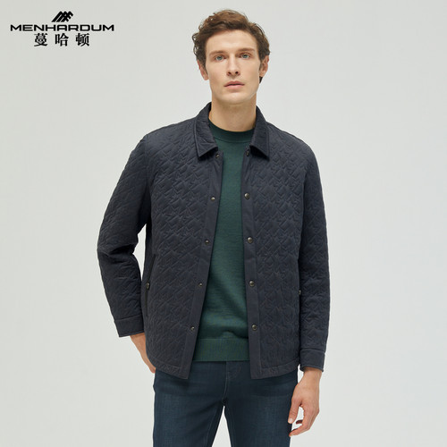 MENHARDUM/蔓哈顿秋冬新品中年商务翻领棉服时尚摩登针织棉衣外套
