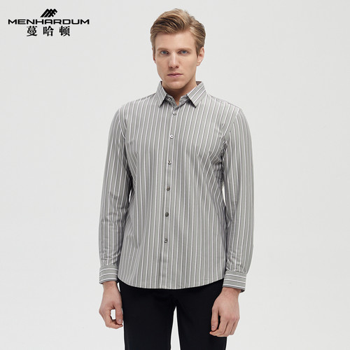 翻领开衫竖条纹长袖T恤针织T恤