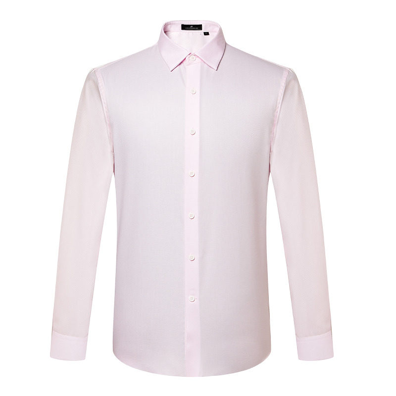 商务休闲粉色纯棉长袖衬衫