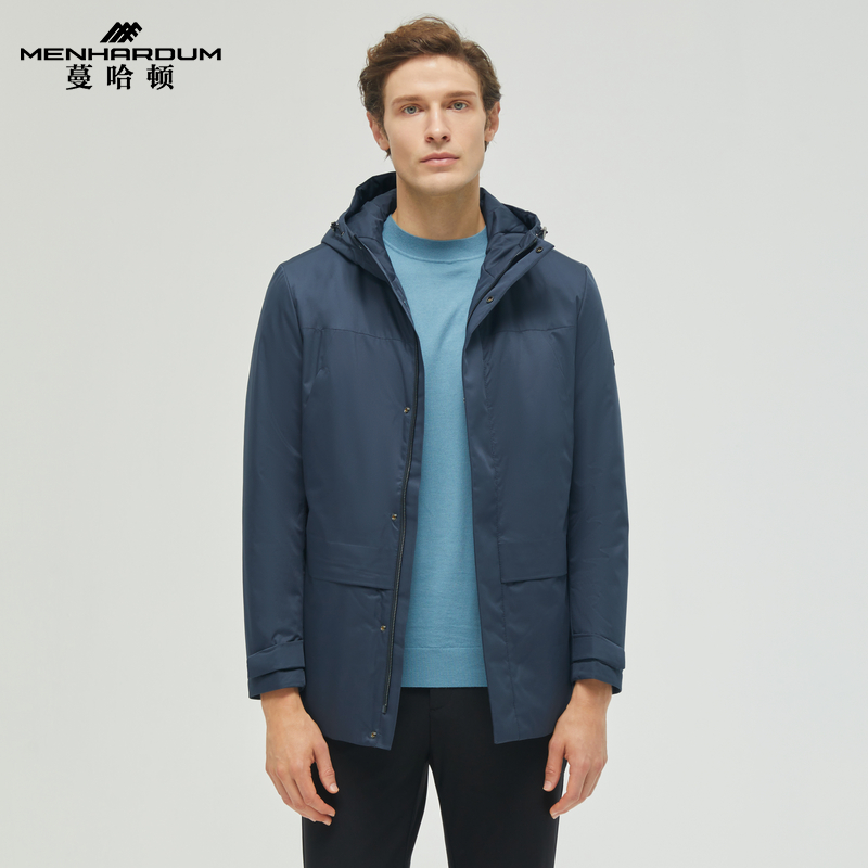 MENHARDUM/蔓哈顿冬季新品中长款白鹅绒连帽羽绒服薄款羽绒外套男