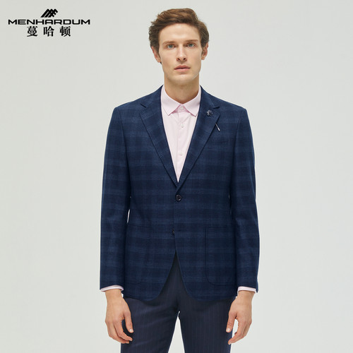 MENHARDUM/蔓哈顿秋冬新品绵羊毛西服套装外套格纹平驳领西服A版