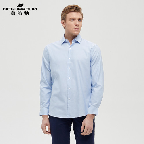 纯棉正装长袖衬衫细格子衬衣