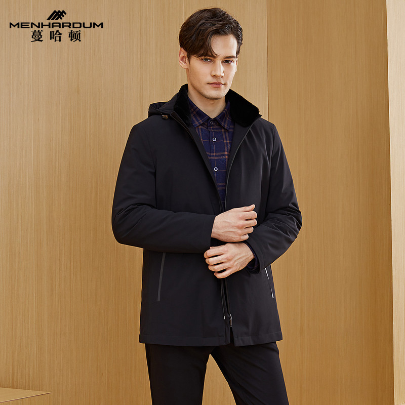 MENHARDUM/蔓哈顿冬季新品高端尼克服兔毛皮保暖皮草连帽舒适外套