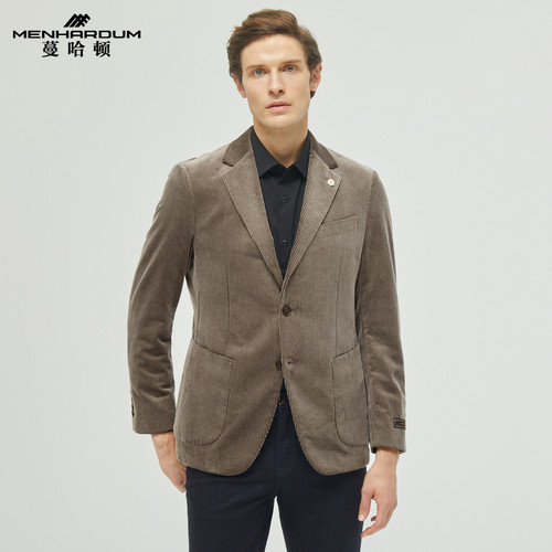 MENHARDUM/蔓哈顿秋冬新品中年儒雅棉质西服平驳领两粒扣西装外套