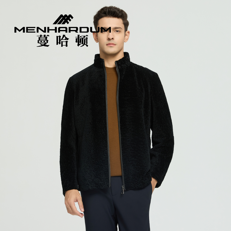 MENHARDUM/蔓哈顿冬季新品高端商务男装舒适保暖立领羊毛皮外套